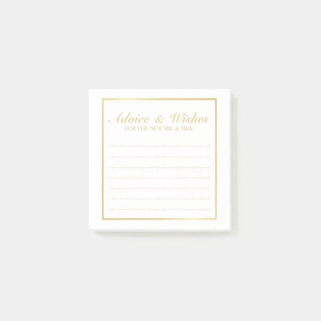 Post-it® Elégant Gold et White Mariage Conseils et souhaits (Devant)