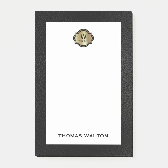 Post-it® Elegant Gold Monogram Black Leather Look (Devant)