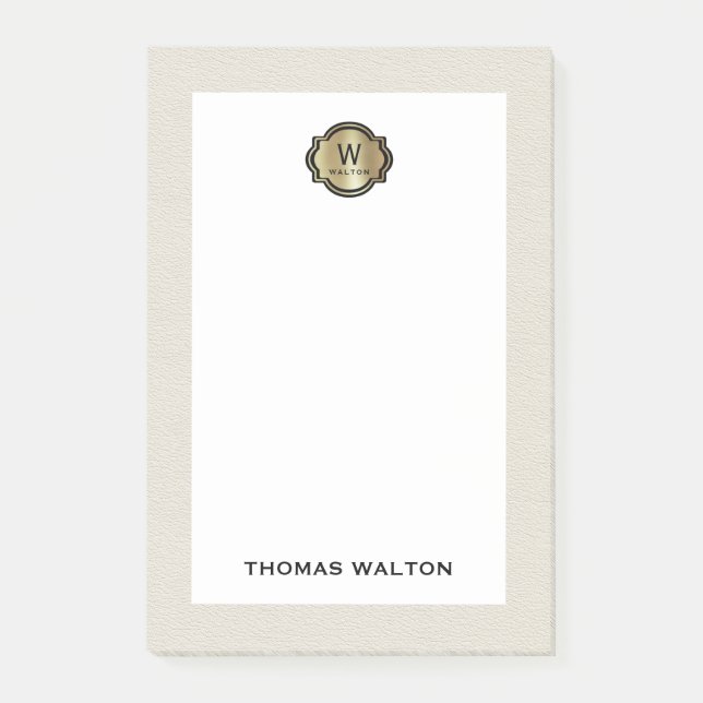 Post-it® Elegant Gold Monogram Creamy White Leather Look (Devant)