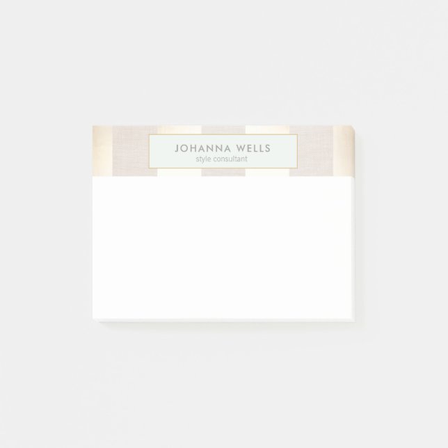 Post-it® Élégant lin beige élégant et rayé or (Devant)