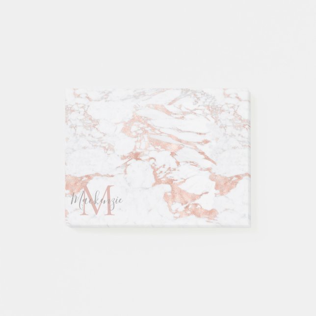 Post-it® Élégant marbre et Rose or monogramme (Devant)