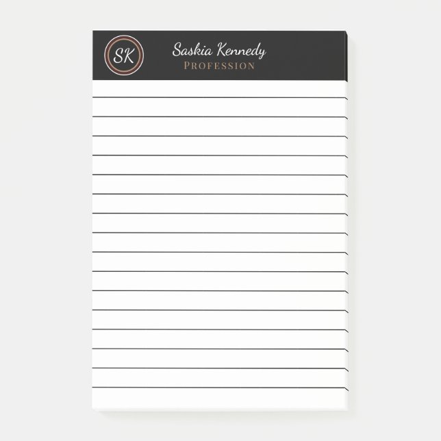 Post-it® Élégant Mélange Brown Noir Professionnel Monogramm (Devant)