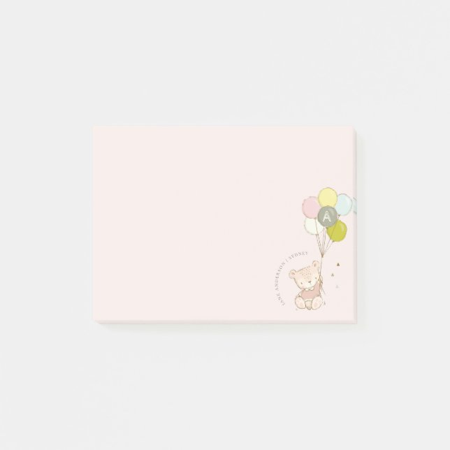 Post-it® Élégant Mignon Ours Blonde Fille Monogramme (Devant)