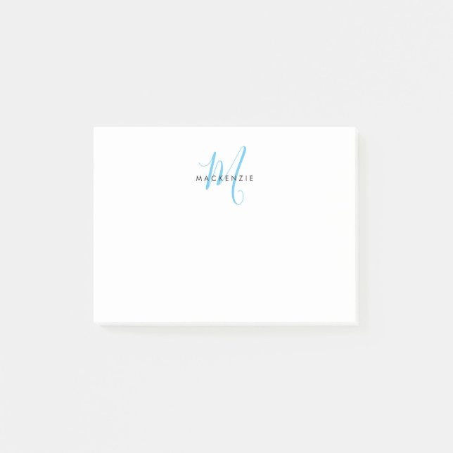 Post-it® Élégant Moderne Ciel Blanc Bleu Monogramme Script (Devant)