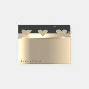 Post-it® Elégant Moderne Glitterie Coeurs Or - Personnalisé