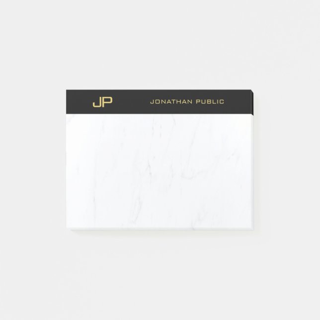 Post-it® Élégant Monogram Black Gold Marble Modèle (Devant)