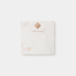 Post-it® Élégant Monogramme en cuivre de marbre Nom Brown B