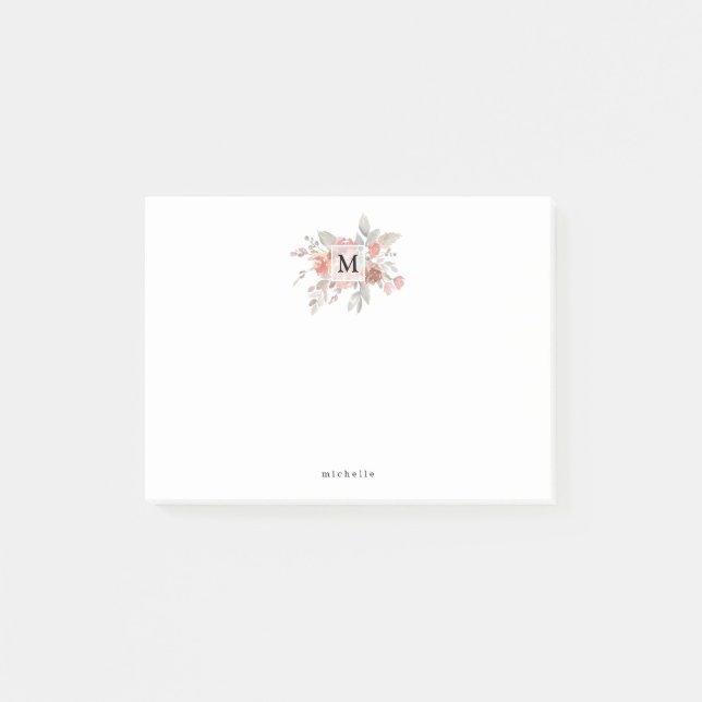 Post-it® Élégant Monogramme floral rose pâle (Devant)