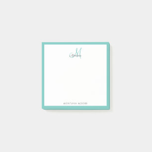 Post-it® Élégant Monogramme Moderne Simple Fille Turquois