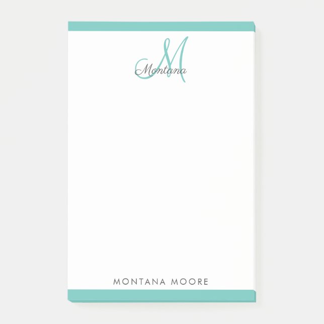 Post-it® Élégant Monogramme Moderne Simple Fille Turquoise  (Devant)