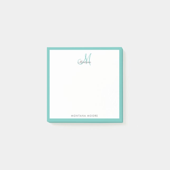 Post-it® Élégant Monogramme Moderne Simple Fille Turquoise (Devant)