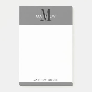 Post-it® Élégant Monogramme Moderne Simple Gris Noir Blan
