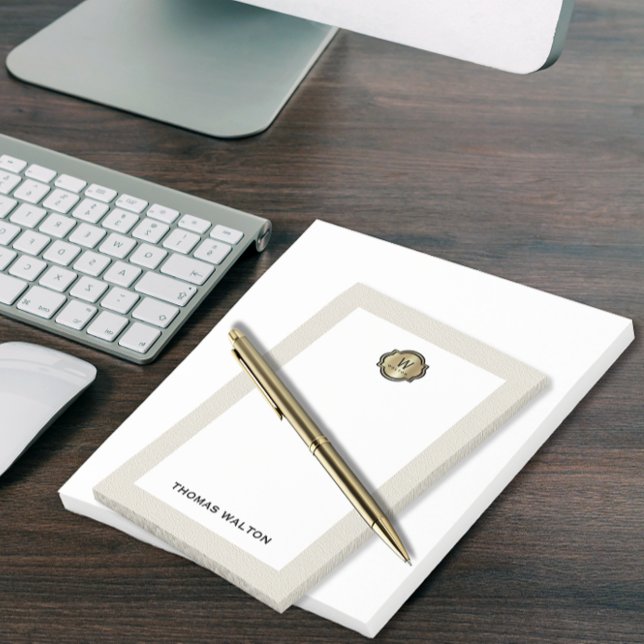 Post-it® Élégant Monogramme Or Cuir Blanc Crème Aspect (Créateur téléchargé)