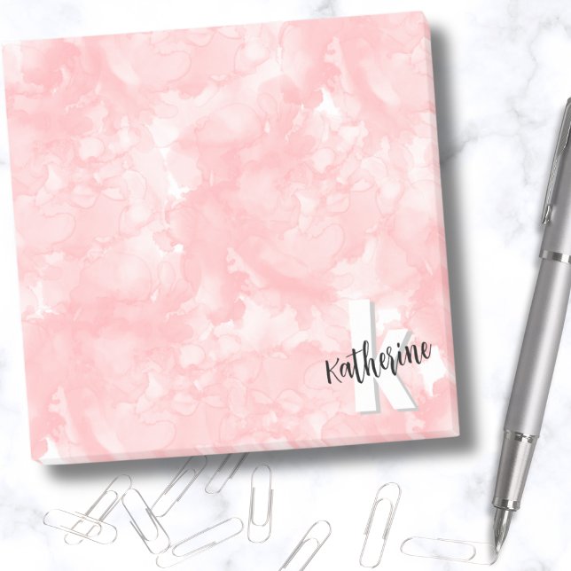 Post-it® Élégant Monogramme rose Aquarelle tendance (Modern Stylish Trendy Pink Watercolor Monogram Post-it Notes)