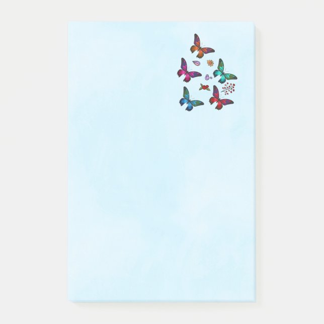 Post-it® Élégant Motif de papillons colorés sur bleu (Devant)