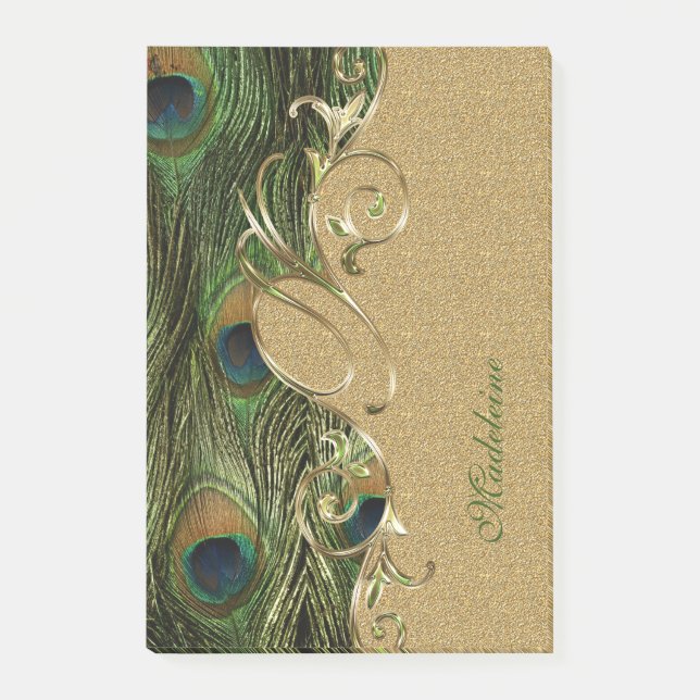Post-it® Elégant Peacock Feathers or Ornament Monogramme (Devant)