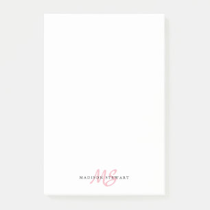 Post-it® Élégant Pinceau Rose Bleu Script Monogramme Cute C