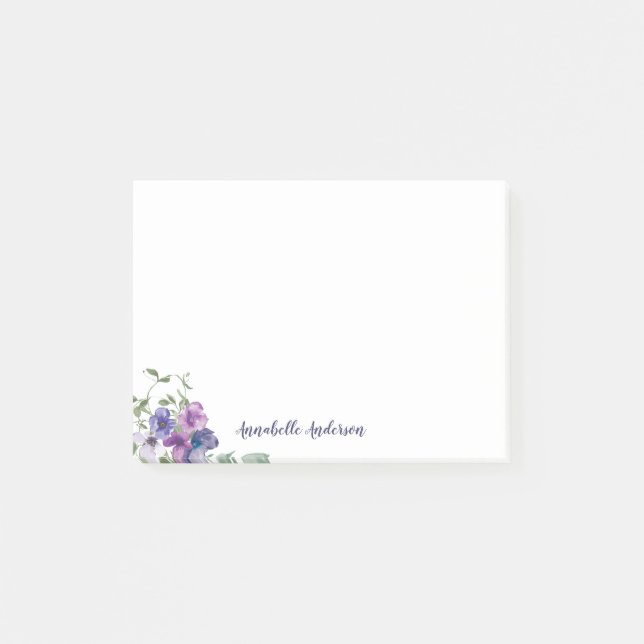 Post-it® Élégant Purple Floral Aquarelle Script (Devant)