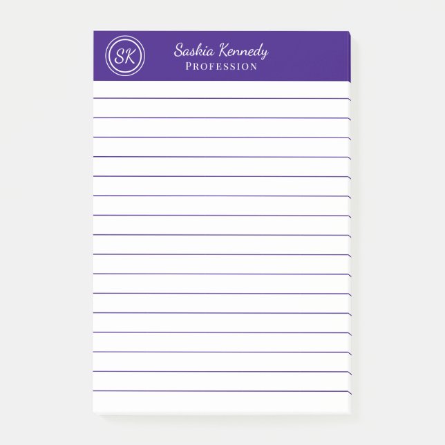 Post-it® Élégant Purple Professionnel Monogramme Entreprise (Devant)