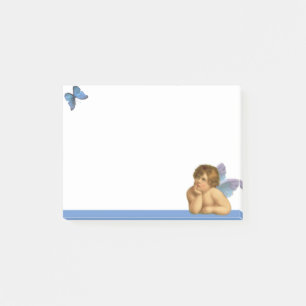 Post-it® Élégant Raphael Cherub & Bleu Papillon sur Blanc