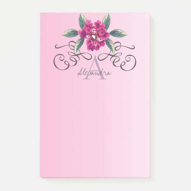 Post-it® Élégant Rose élégant Monogramme floral (Devant)