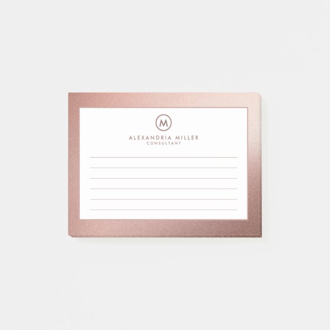Post-it® Élégant Rose Gold Minimal Monogramme Lined (Devant)
