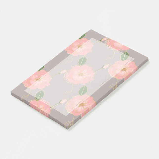 Post-it® Elégant rose & or Aquarelle Rose Gris Design (Incliné)