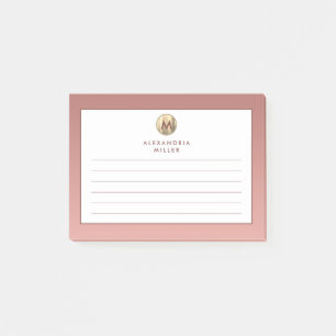 Post-it® Élégant Rose Rose Or Monogramme Liné