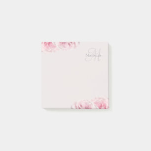 Post-it® Élégant rose Roses Monogramme Nom personnalisé Flo