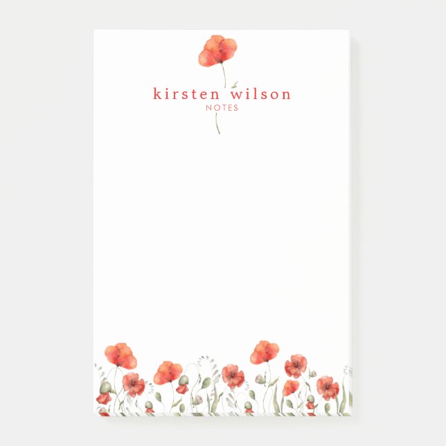 Post-it® Elégant rouge Aquarelle Fleurs de Pavot Personnali (Devant)