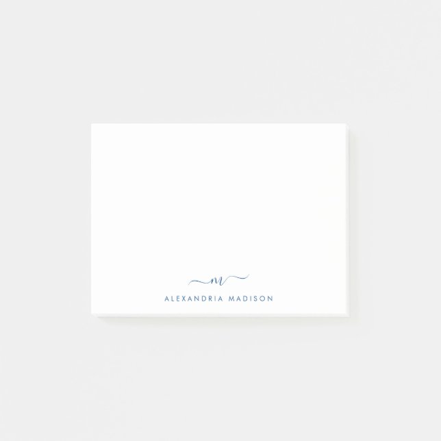 Post-it® Élégant Script élégant Marine Blue Monogram Office (Devant)