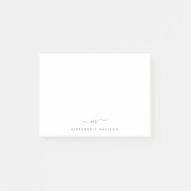 Post-it® Élégant Script élégant Silver Grey Monogramme Offi (Devant)