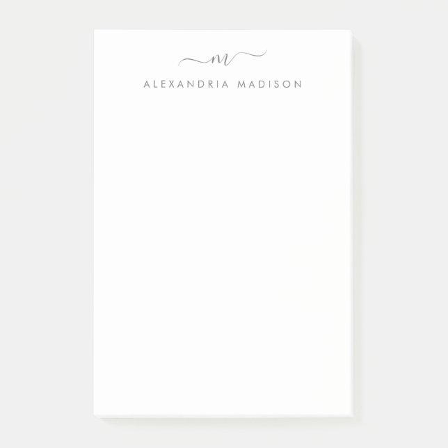 Post-it® Élégant Script Girly Silver Grey Monogramme (Devant)