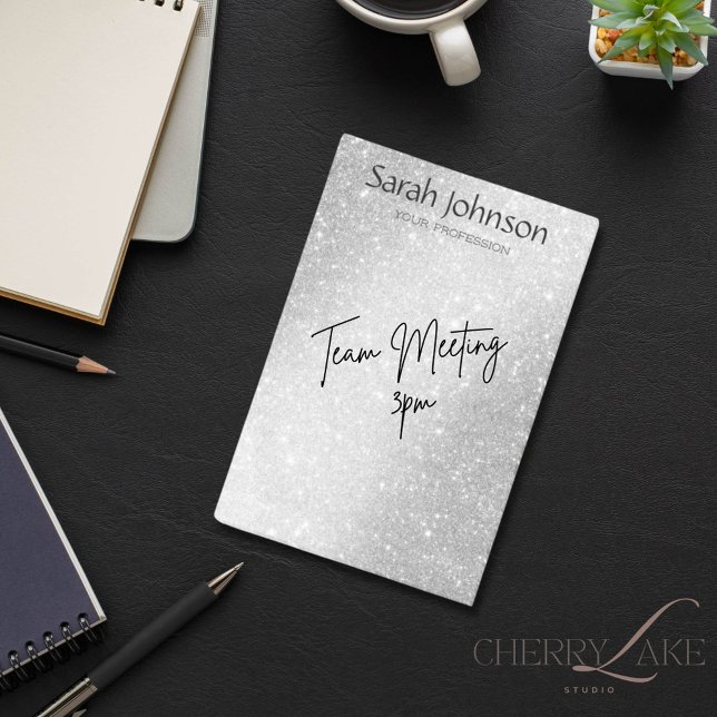 Post-it® Elegant Silver Glitter Monogram Personalized Name  (Créateur téléchargé)