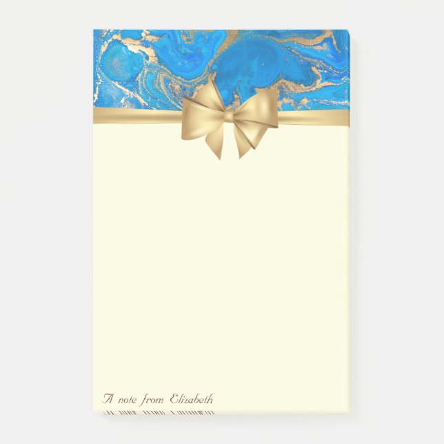 Post-it® Elégant Style, Bow, Blue Gold Marble Texture (Devant)