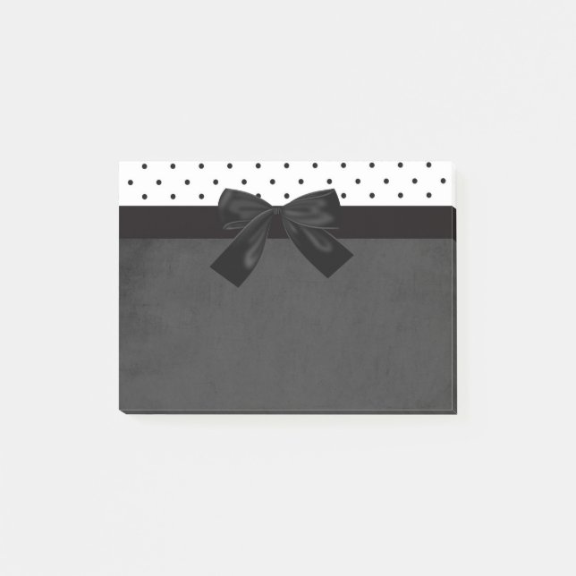 Post-it® Élégant Style Noir, Blanc à pois - Nœud noir (Devant)