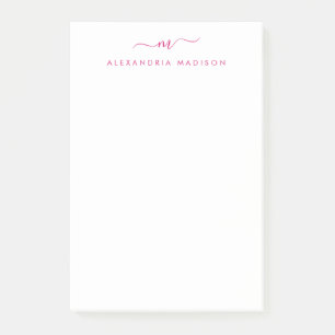 Post-it® Élégant stylish Script Girly Monogramme Magenta ro