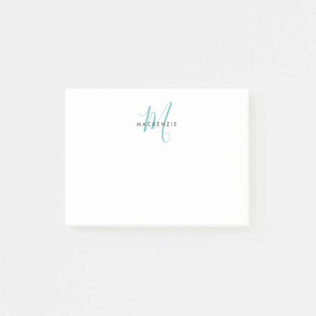 Post-it® Élégant Turquoise de script blanc moderne Monogram (Devant)