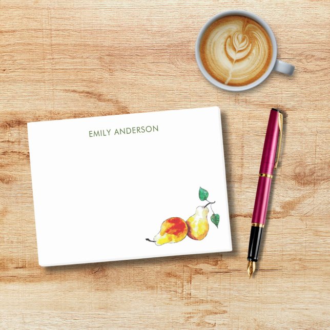 Post-it® Elégante Aquarelle Dorée Poires Illustré à la main (Our pear notepad, hand-illustrated by me, celebrates the red and gold colors of fall.)
