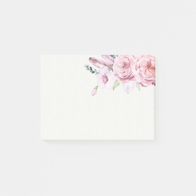 Post-it® Elégante aquarelle naturelle Boho Plumes florales (Devant)