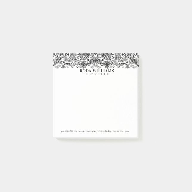 Post-it® Elégante dentelle de paisley florale noire (Devant)