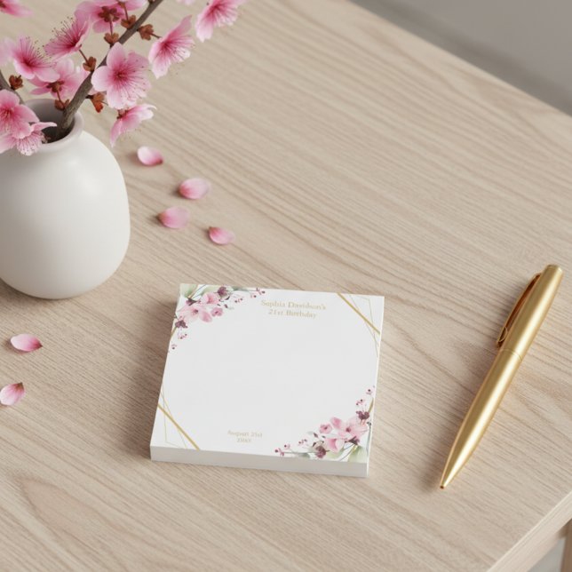Post-it® Elégante Fleur de cerisier 21e fête d'anniversaire (Stylish pink sakura flowers birthday post it notes.)