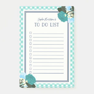Post-it® Élégante liste de En vichy florales Roses Turquois