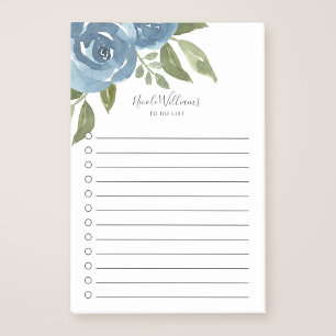 Post-it® Elégante liste florale d'aquarelle bleu Dusty