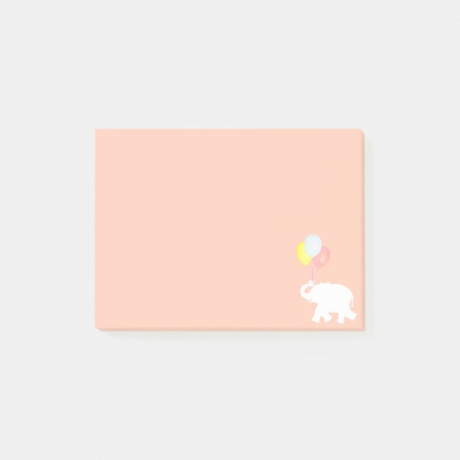 Post-it® Éléphant blanc avec ballons sur fond rose corail (Devant)