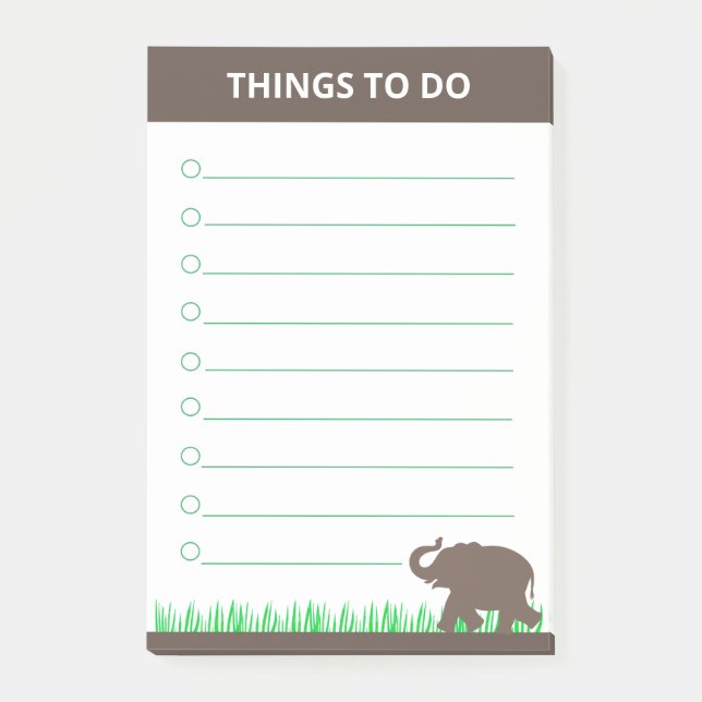 Post-it® Éléphant Brun sur Plantes d'Herbe Choses à Faire (Devant)