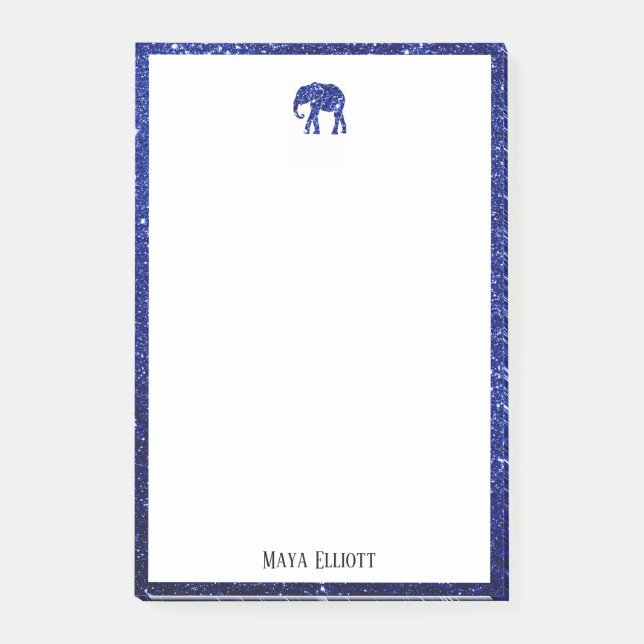 Post-it® Éléphant et bordure Faux Glitter Blanc sur Bleu, N (Devant)