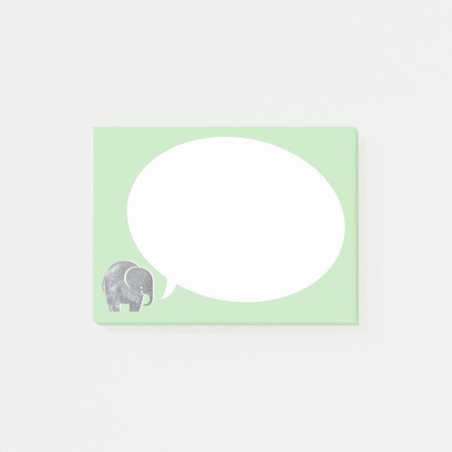 Post-it® Elephant gris avec bulle vocale sur vert herbe (Devant)