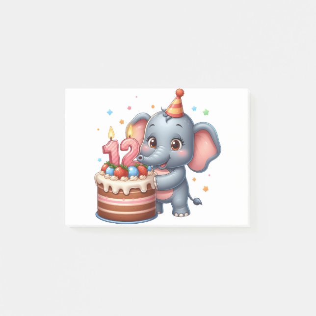 Post-it® Éléphant mignon 12e anniversaire (Devant)