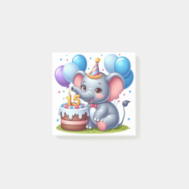 Post-it® Éléphant mignon 15e anniversaire (Devant)